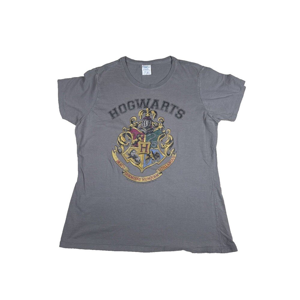 Harry Potter Hogwarts Shirt Womens L Grey Port & Company Crest Graphic Tee